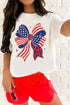Patriotic Stars And Stripes Leopard Print Bow Graphic Tee Shirt