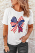 Patriotic Stars And Stripes Leopard Print Bow Graphic Tee Shirt