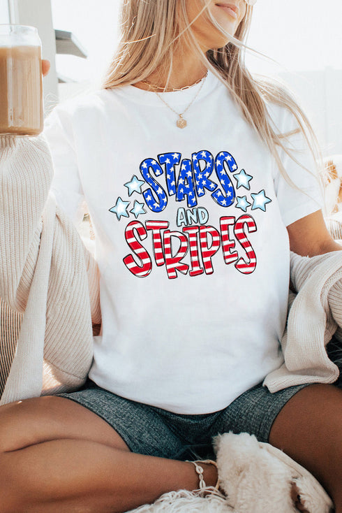 Patriotic Stars And Stripes Round Neck Graphic Tee