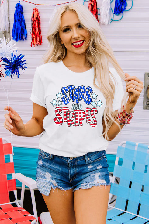 Patriotic Stars And Stripes Round Neck Graphic Tee