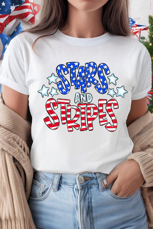 Patriotic Stars And Stripes Round Neck Graphic Tee
