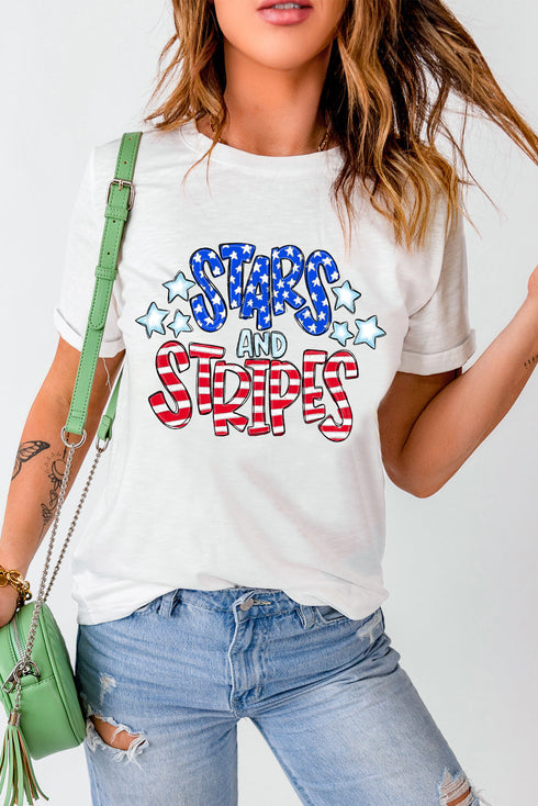 Patriotic Stars And Stripes Round Neck Graphic Tee