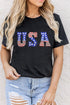 Patriotic Stars and Stripes USA Graphic Crew Neck Tee