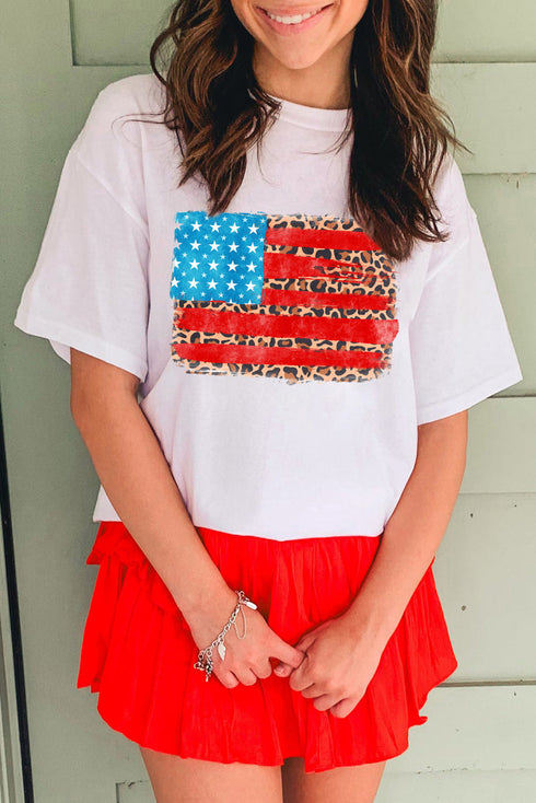 Patriotic Stars Stripes And Leopard Print Graphic Tee
