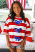 Patriotic Striped Sequin Bow Half Sleeve Top