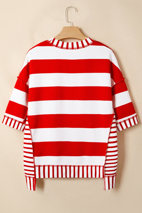 Patriotic Striped Sequin Bow Half Sleeve Top