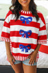 Patriotic Striped Sequin Bow Half Sleeve Top