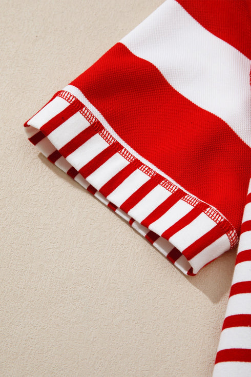 Patriotic Striped Sequin Bow Half Sleeve Top
