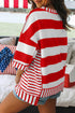 Patriotic Striped Sequin Bow Half Sleeve Top
