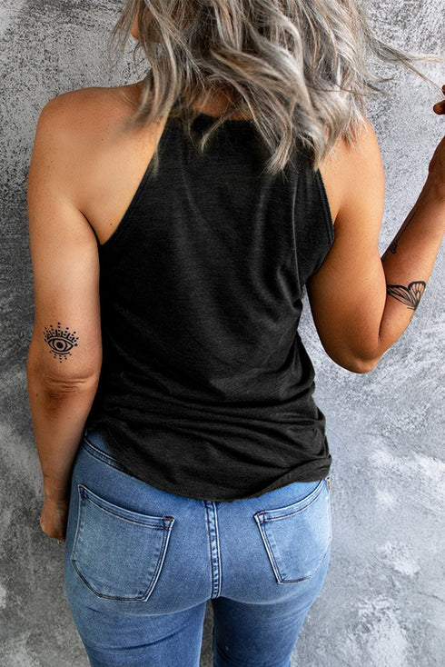 Patriotic Sunflower Graphic Jersey Knit Halter Tank Top