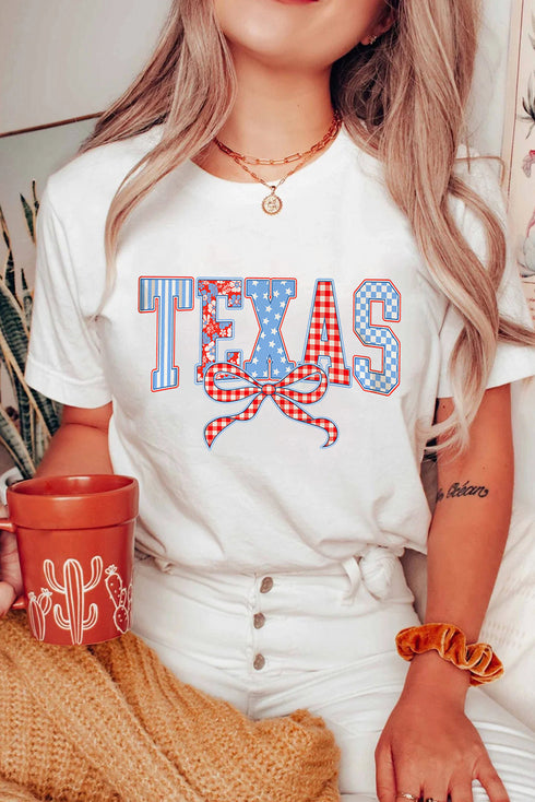 Patriotic Texas Bow Graphic Independence Day Celebration Tee Shirt
