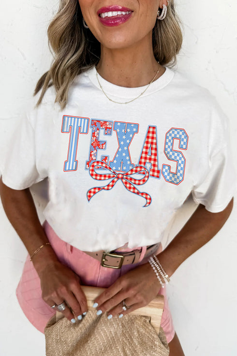 Patriotic Texas Bow Graphic Independence Day Celebration Tee Shirt
