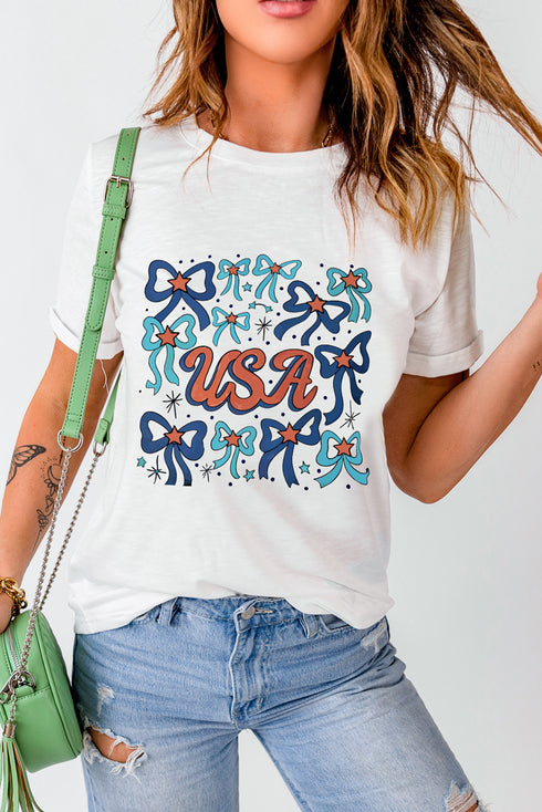 Patriotic USA Bow Detail Graphic Summer Tee