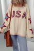 Patriotic USA Graphic Star Patch Exposed Seam Knit Top