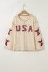 Patriotic USA Graphic Star Patch Exposed Seam Knit Top