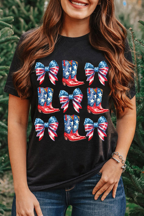 Patriotic Western Boots And Bows Summer Celebration Graphic Tee