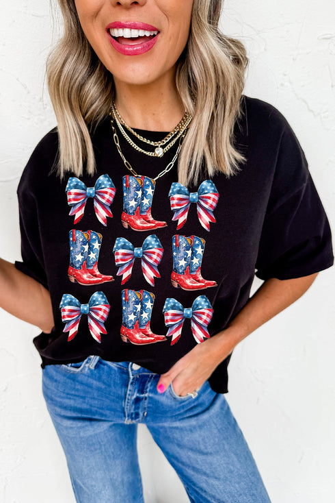 Patriotic Western Boots And Bows Summer Celebration Graphic Tee