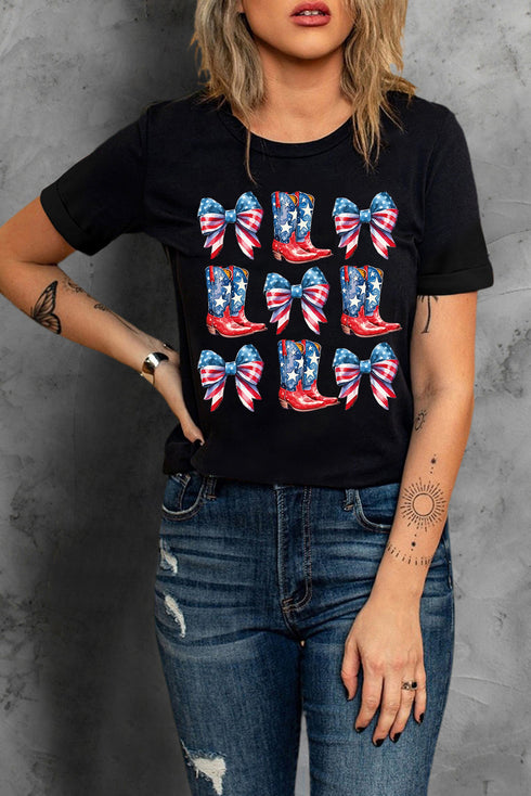 Patriotic Western Boots And Bows Summer Celebration Graphic Tee