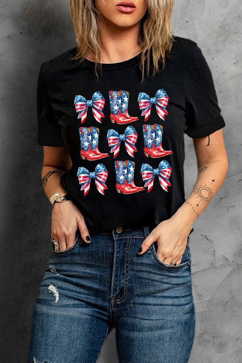 Patriotic Western Cowgirl Boots Graphic Short Sleeve Tee