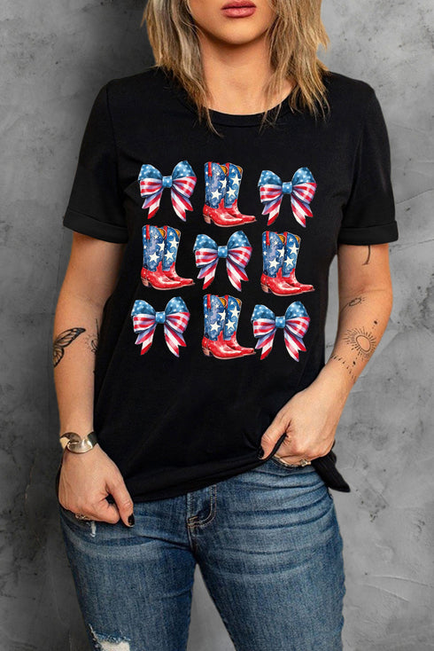 Patriotic Western Cowgirl Boots Graphic Short Sleeve Tee