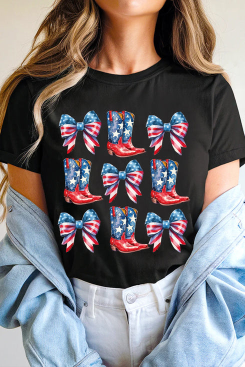 Patriotic Western Cowgirl Boots Graphic Short Sleeve Tee