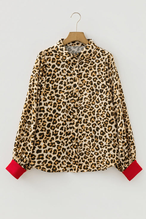 Patterned Button Front Contrast Cuff Shirt