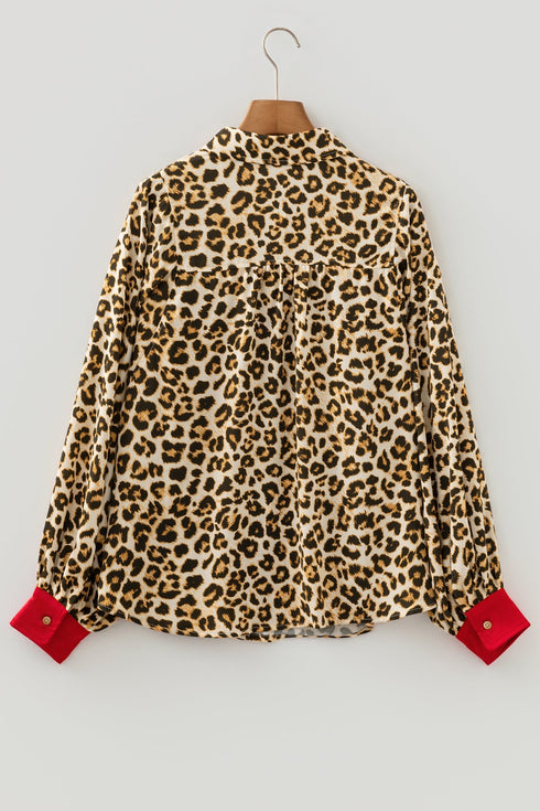 Patterned Button Front Contrast Cuff Shirt