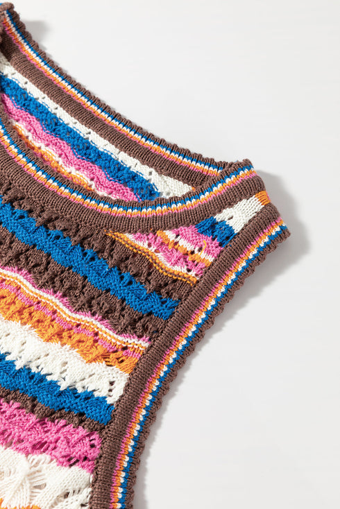 Patterned Crochet Knit Scalloped Hem Sleeveless Tank Top
