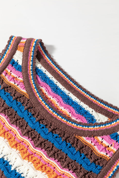 Patterned Crochet Knit Scalloped Hem Sleeveless Tank Top