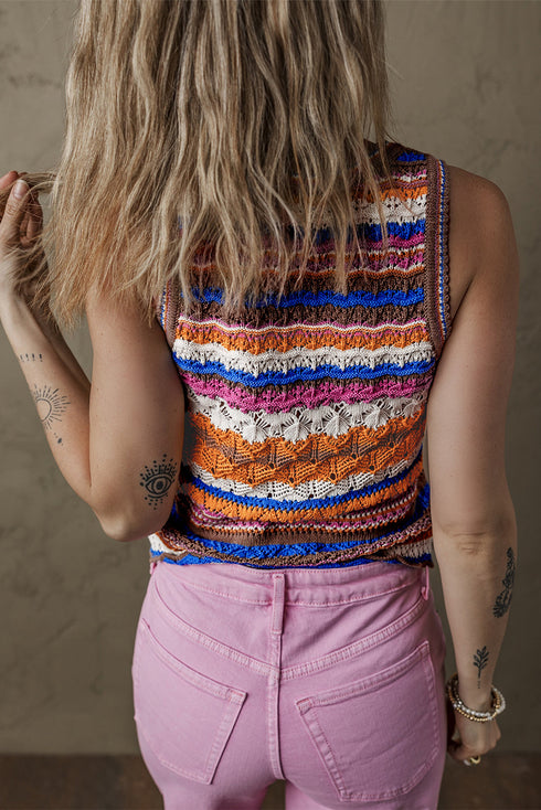 Patterned Crochet Knit Scalloped Hem Sleeveless Tank Top