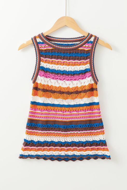 Patterned Crochet Knit Scalloped Hem Sleeveless Tank Top