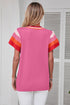 Patterned Flutter Sleeve Crew Neck Knit Sweater Top