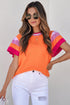 Patterned Flutter Sleeve Crew Neck Knit Sweater Top