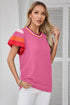 Patterned Flutter Sleeve Crew Neck Knit Sweater Top