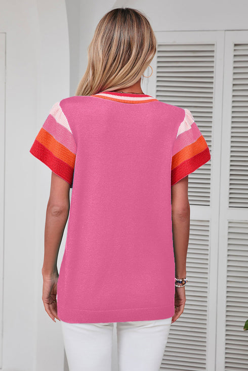 Patterned Flutter Sleeve Crew Neck Knit Sweater Top