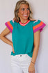 Patterned Flutter Sleeve Crew Neck Knit Sweater Top