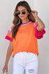 Patterned Flutter Sleeve Crew Neck Knit Sweater Top