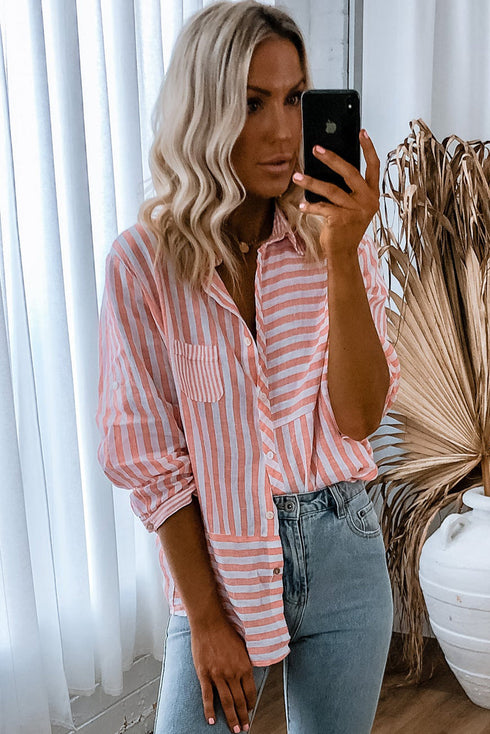 Patterned Mixed Stripe Long Sleeve Button Down Shirt