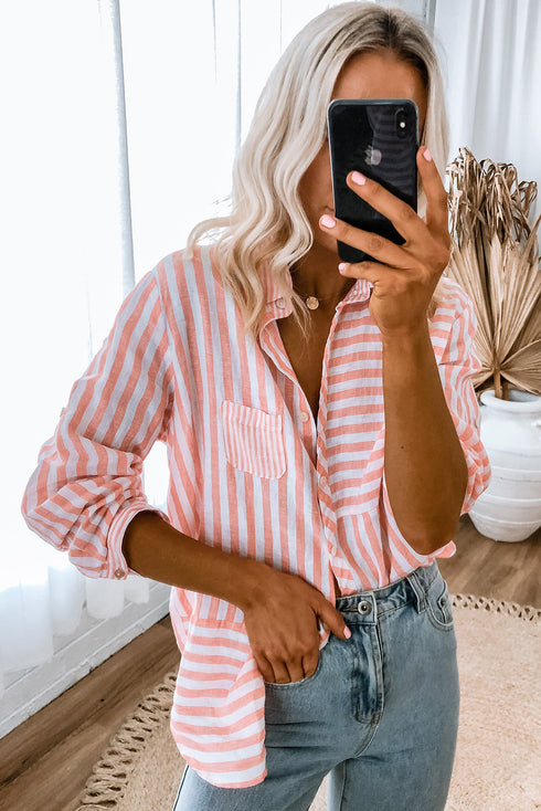 Patterned Mixed Stripe Long Sleeve Button Down Shirt