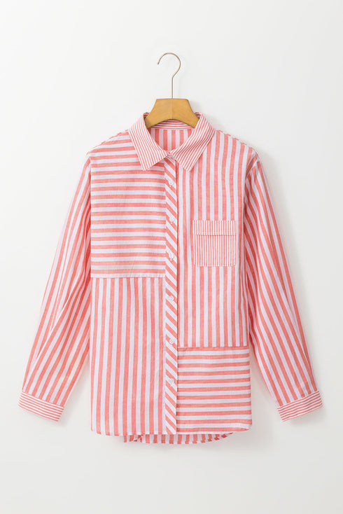 Patterned Mixed Stripe Long Sleeve Button Down Shirt