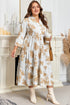 Patterned Ruffled Sleeve Tiered Western Plus Size Maxi Dress