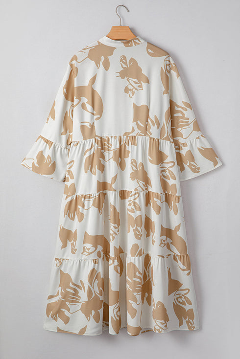 Patterned Ruffled Sleeve Tiered Western Plus Size Maxi Dress