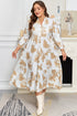 Patterned Ruffled Sleeve Tiered Western Plus Size Maxi Dress