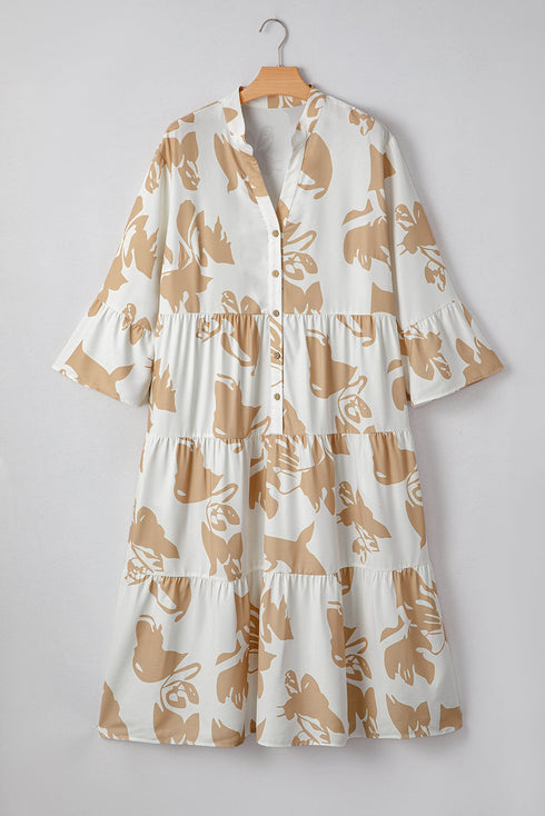 Patterned Ruffled Sleeve Tiered Western Plus Size Maxi Dress