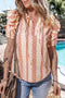 Patterned Split Neck Tie Detail Ruffled Sleeve Blouse