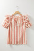 Patterned Split Neck Tie Detail Ruffled Sleeve Blouse