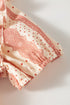Patterned Split Neck Tie Detail Ruffled Sleeve Blouse