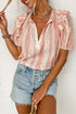 Patterned Split Neck Tie Detail Ruffled Sleeve Blouse