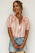Patterned Split Neck Tie Detail Ruffled Sleeve Blouse