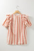 Patterned Split Neck Tie Detail Ruffled Sleeve Blouse